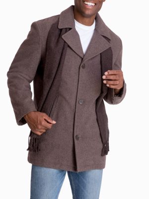Wool Blend Single Breasted Button Front Mocha Heather