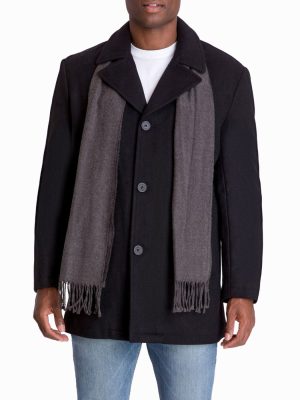 Wool Blend Single Breasted Button Front Black