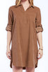Lizbeth Rolled Tab Sleeve Pop Over Shift Dress Split Neck With 2 Button - Image 4
