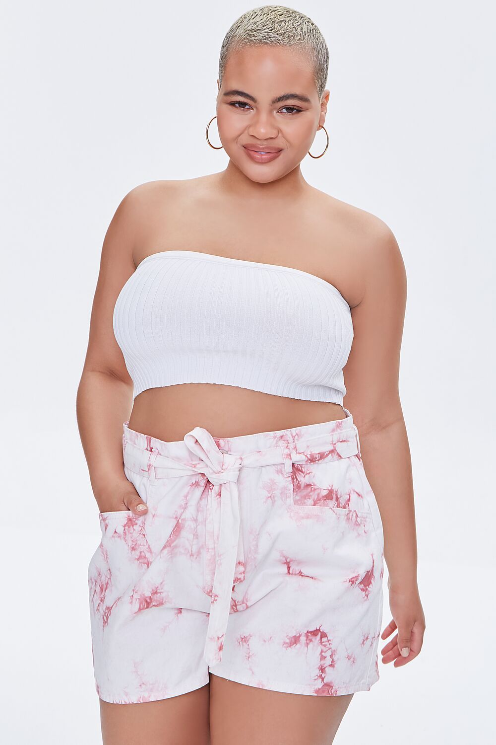Plus Size Belted Tie-Dye Shorts