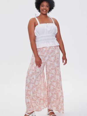 Plus Size Leaf Print Wide-Leg Pants
