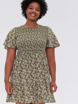 Plus Size Floral Bell-Sleeve Dress