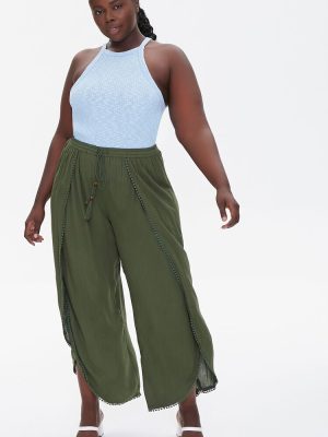 Plus Size Crochet-Trim Tassel Pants