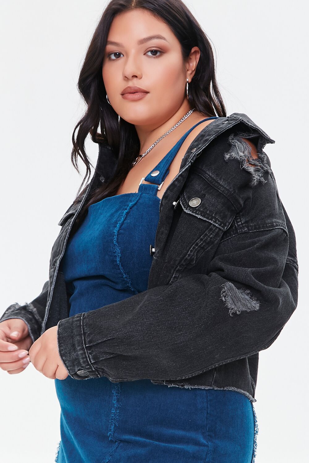 Plus Size Distressed Denim Jacket - Image 2