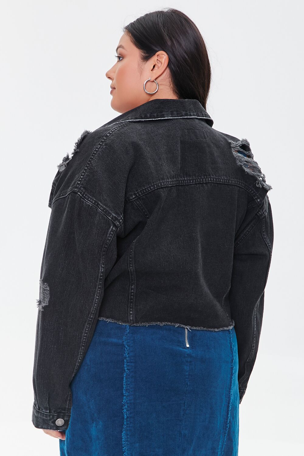 Plus Size Distressed Denim Jacket - Image 3