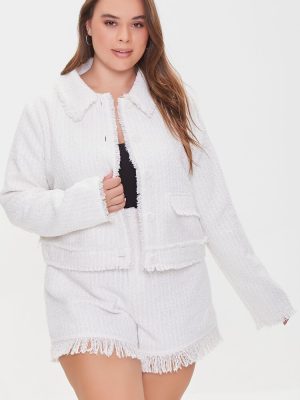 Plus Size Tweed Fringe Shorts