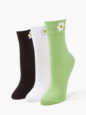 Embroidered Flower Crew Sock Set - 3 pack