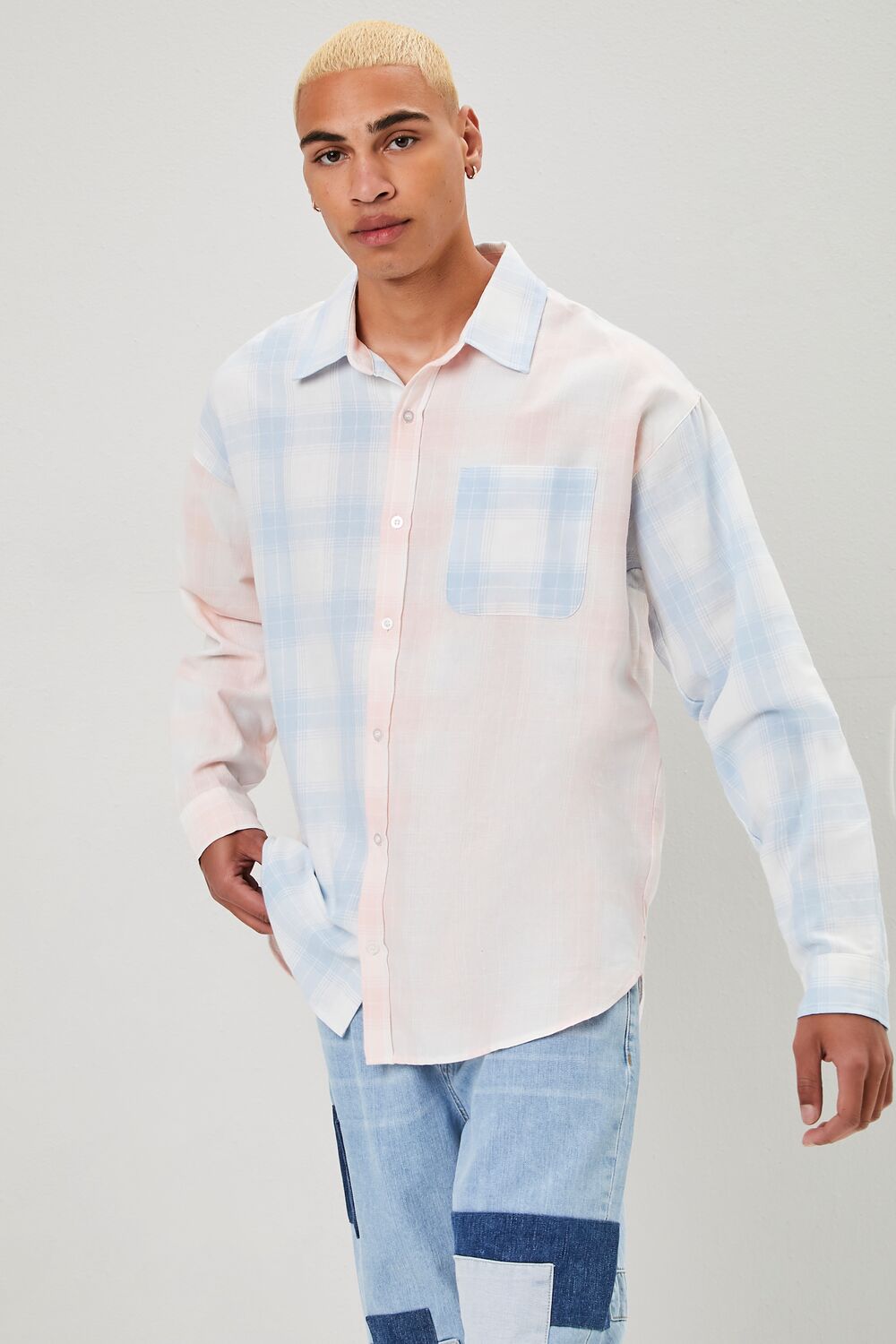 Reworked Plaid Button-Front Shirt