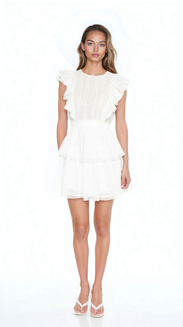 Clip Dot Lace Ruffled Mini Dress