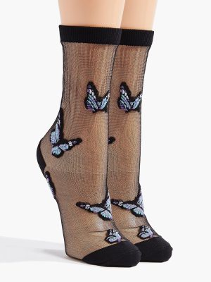 Butterfly Print Mesh Crew Socks