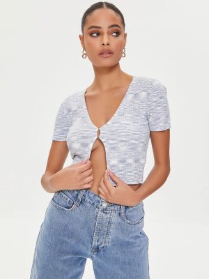 Marled Sweater-Knit Crop Top