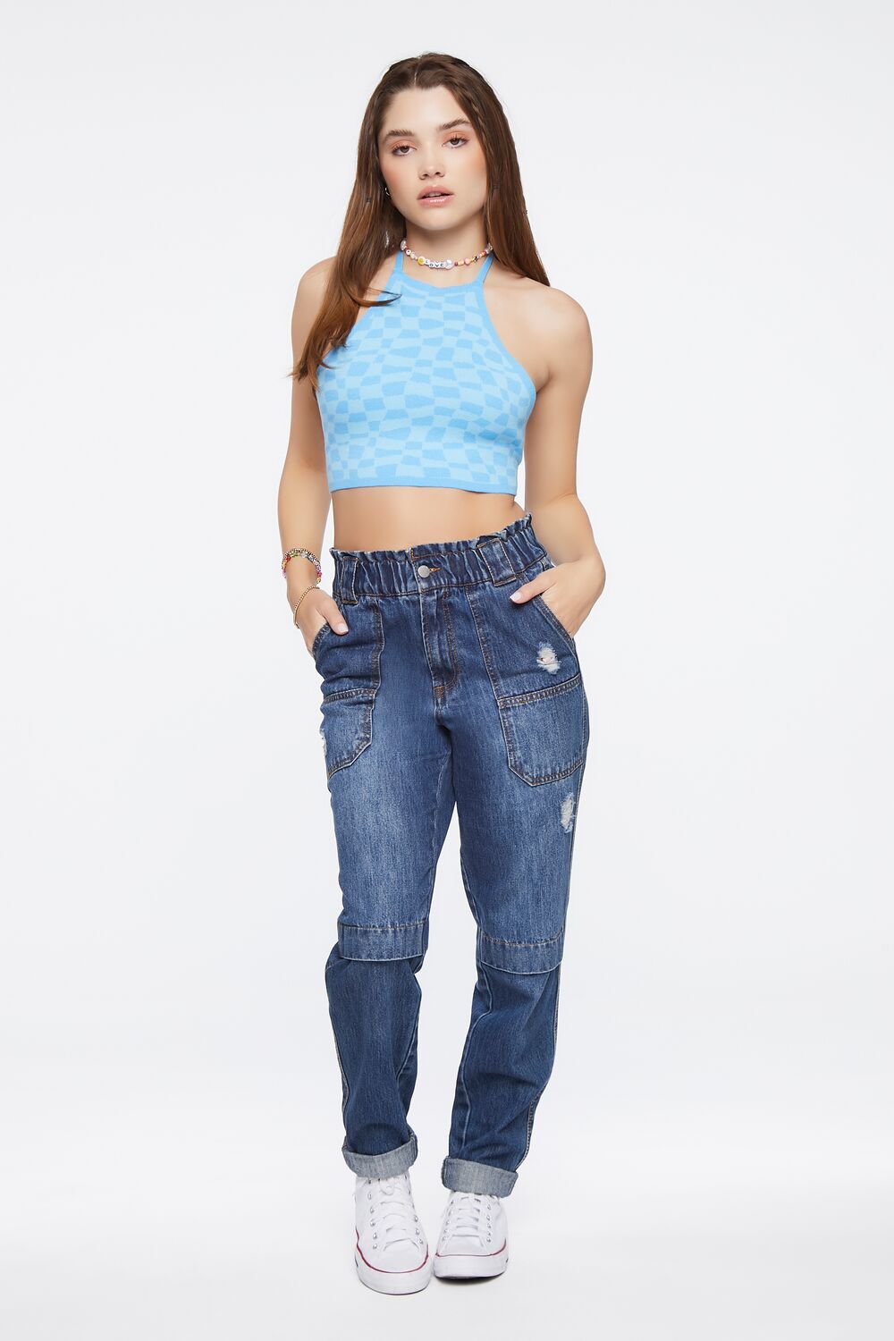 Checkered Sweater-Knit Halter Top - Image 3