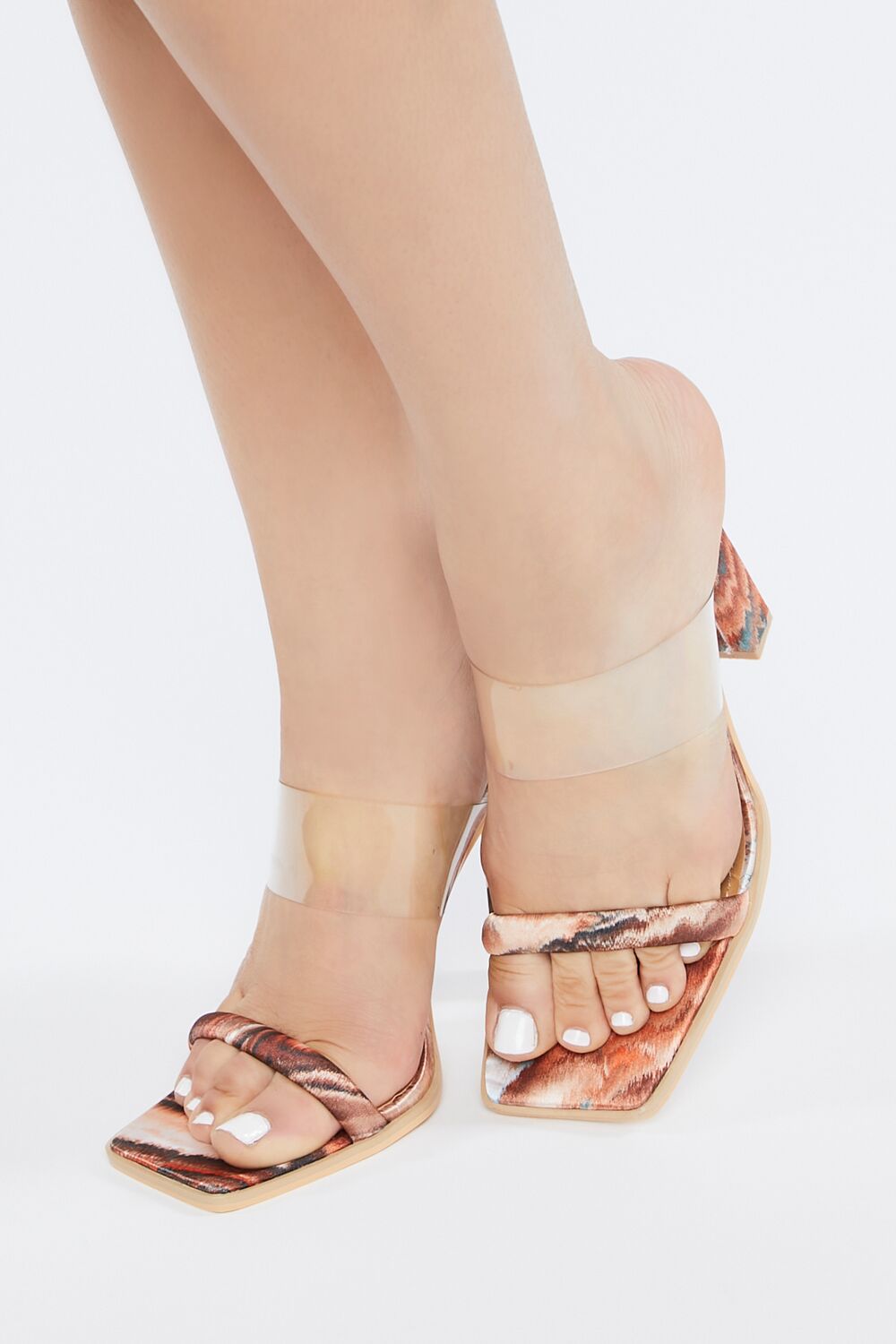 Marble Print Open-Toe Block Heels