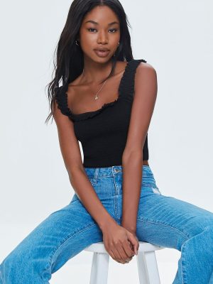 Smocked Ruffled Cropped Tank Top