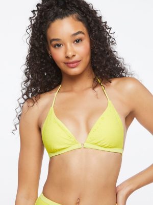 Eyelet Triangle Halter Bikini Top