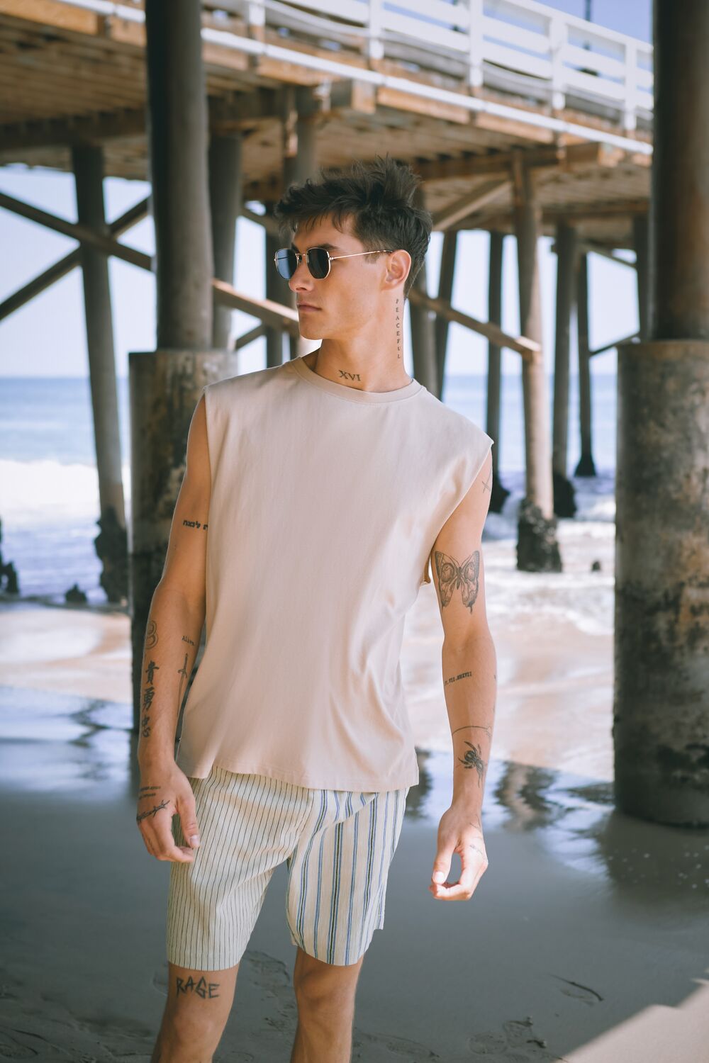 Reworked Striped Drawstring Shorts