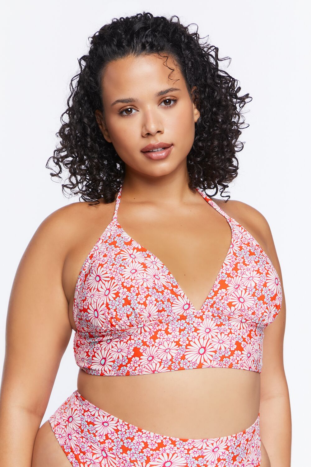 Plus Size Floral Halter Bikini Top