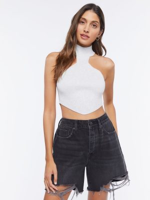 Sweater-Knit Mock Neck Crop Top