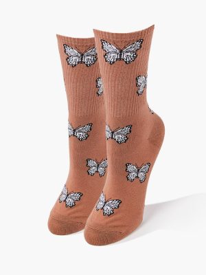 Butterfly Print Crew Socks