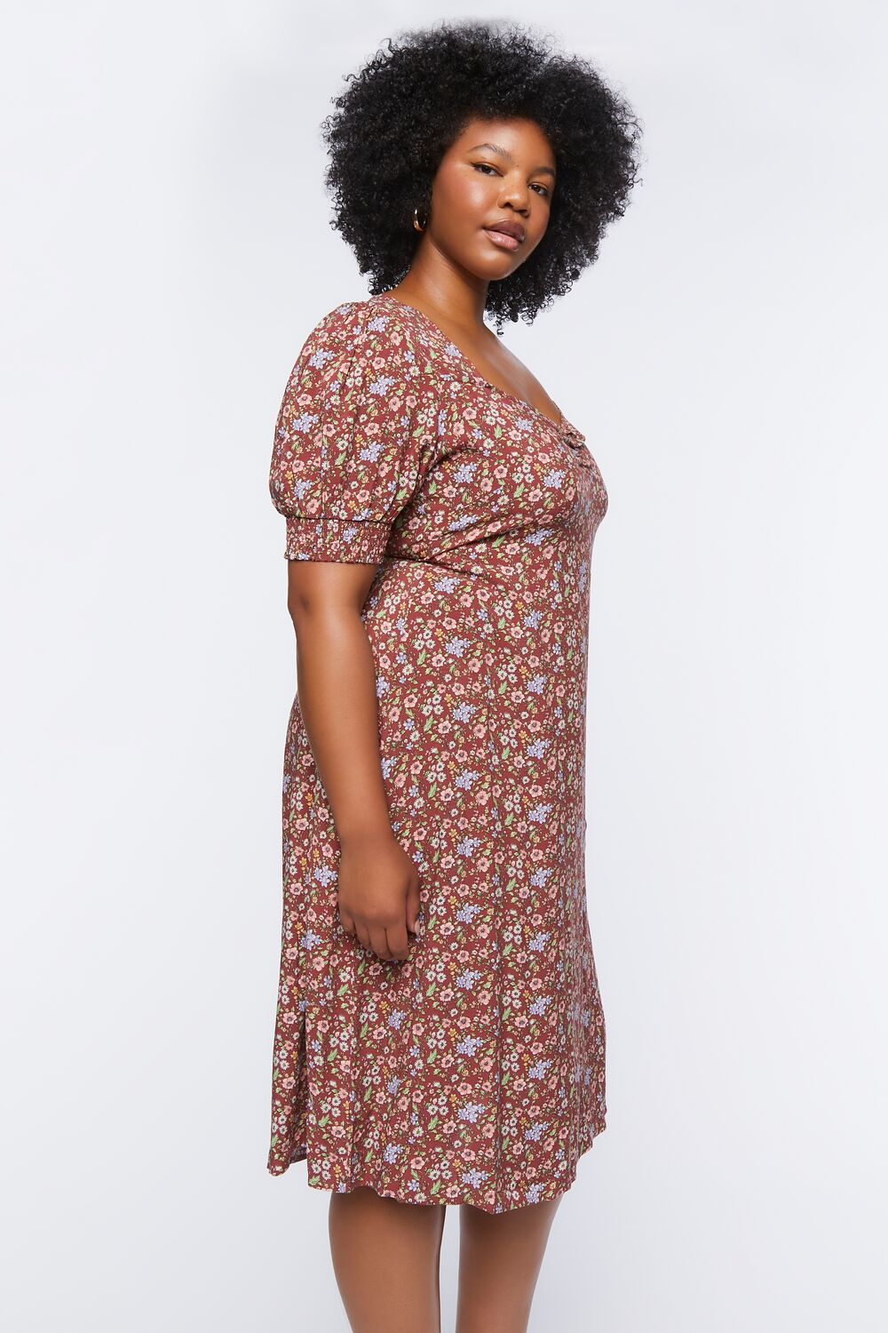 Plus Size Ditsy Floral Print Midi Dress - Image 2