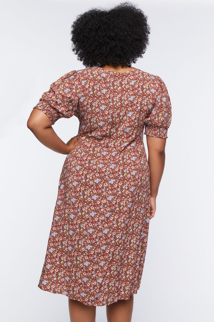 Plus Size Ditsy Floral Print Midi Dress - Image 3