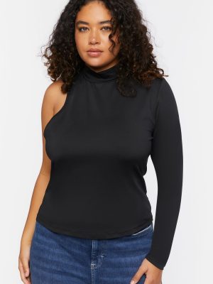 Plus Size One-Sleeve Cutout Top