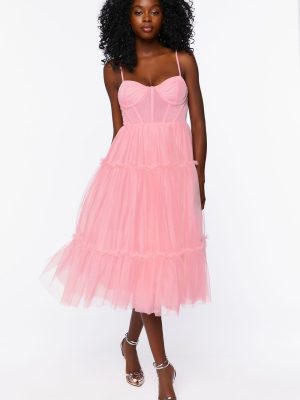 Tulle Ruffled Bustier Midi Dress