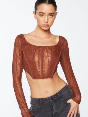 Crochet Lace Long-Sleeve Crop Top