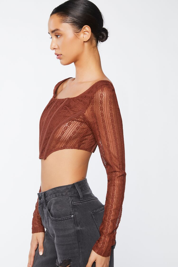Crochet Lace Long-Sleeve Crop Top - Image 2
