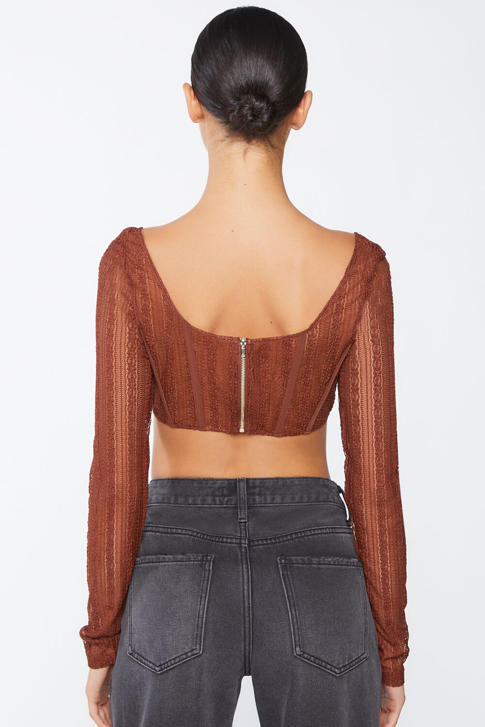 Crochet Lace Long-Sleeve Crop Top - Image 4