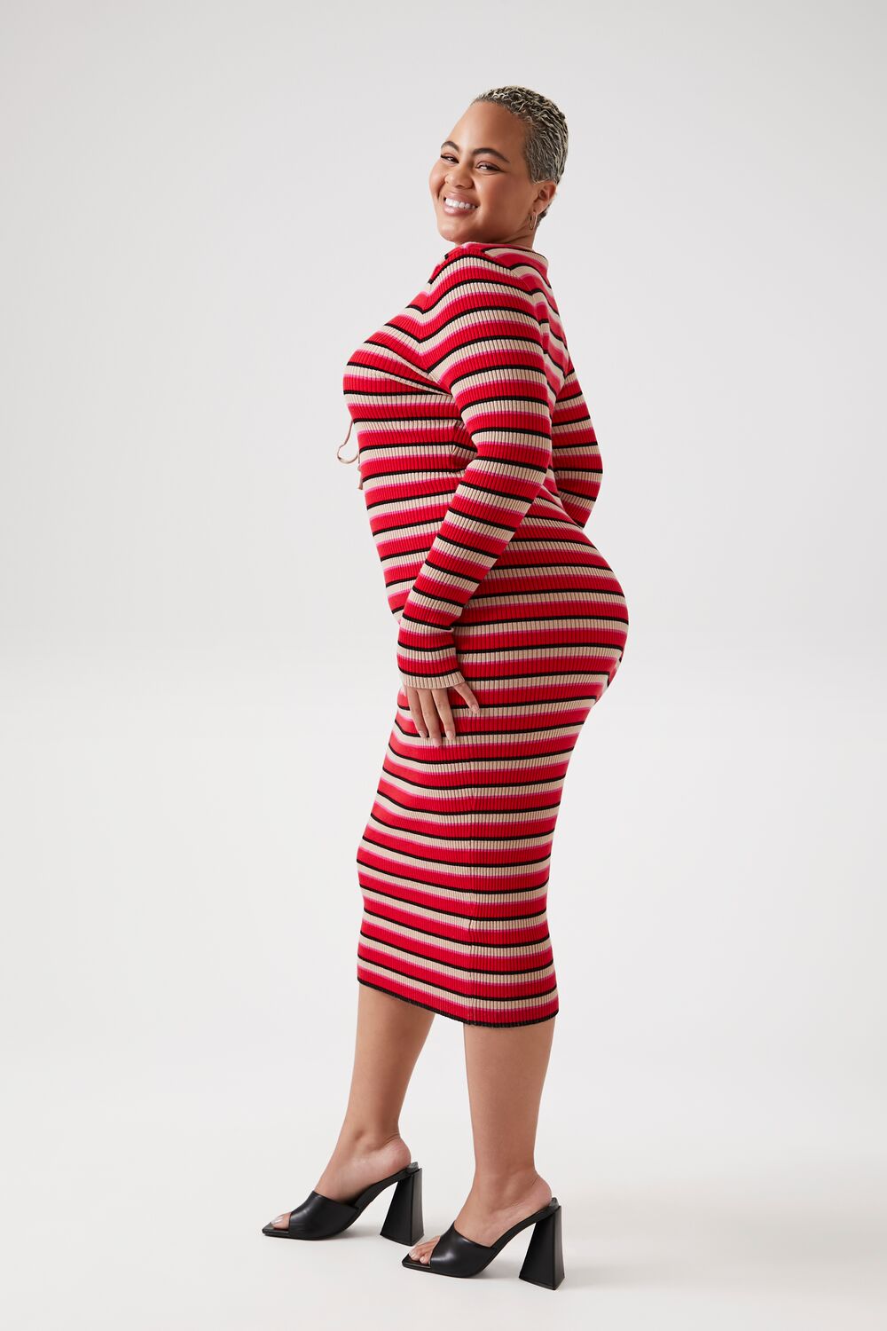 Plus Size Striped Lace-Up Sweater Dress - Image 2