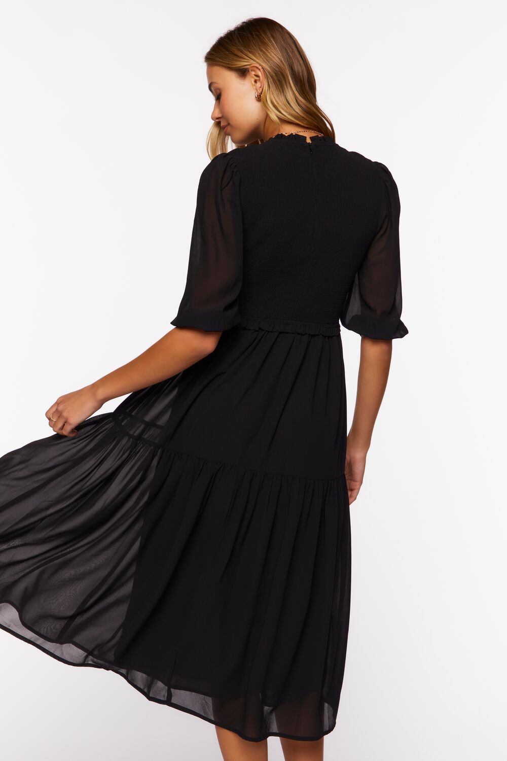 Smocked Chiffon Peasant-Sleeve Dress - Image 3