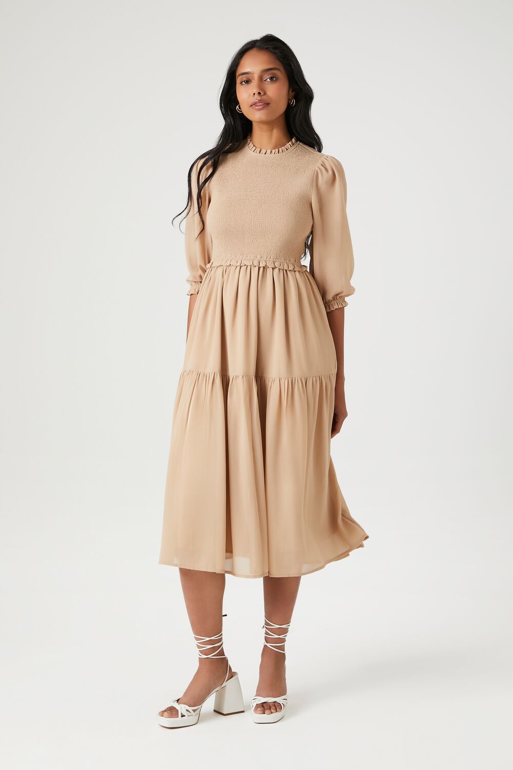 Smocked Chiffon Peasant-Sleeve Dress - Image 6