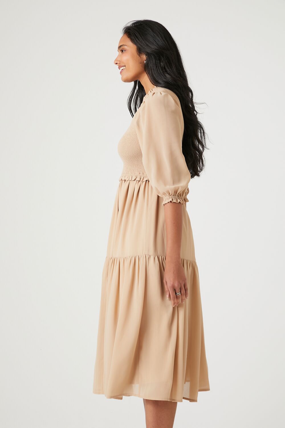 Smocked Chiffon Peasant-Sleeve Dress - Image 7