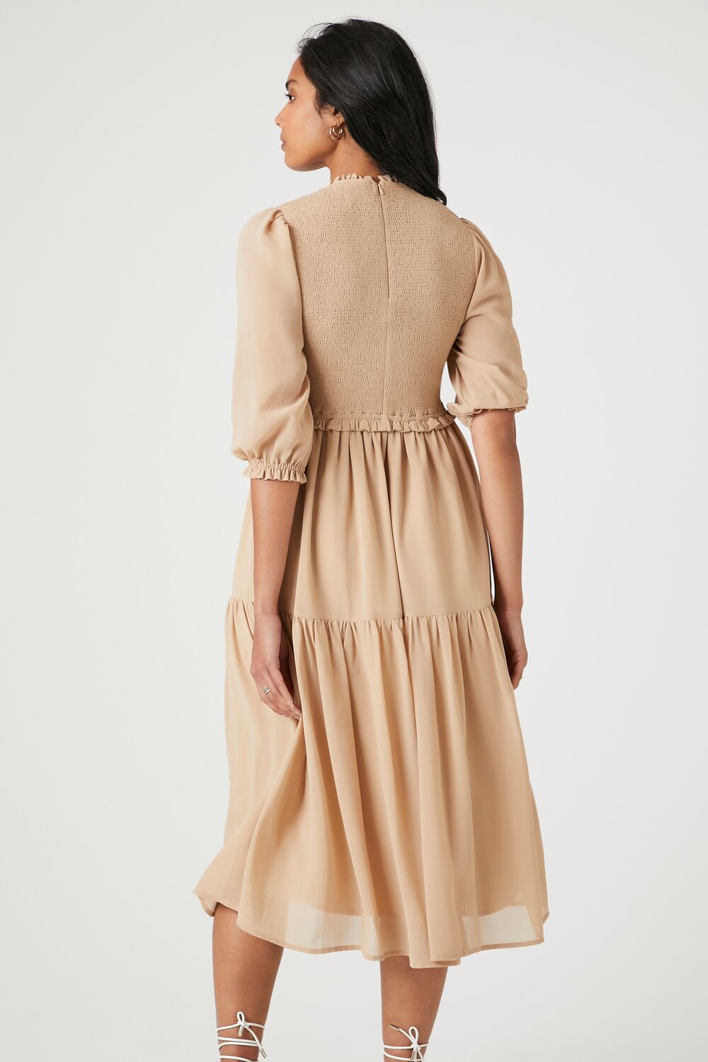 Smocked Chiffon Peasant-Sleeve Dress - Image 8
