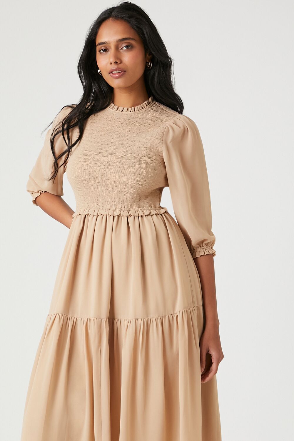 Smocked Chiffon Peasant-Sleeve Dress - Image 9