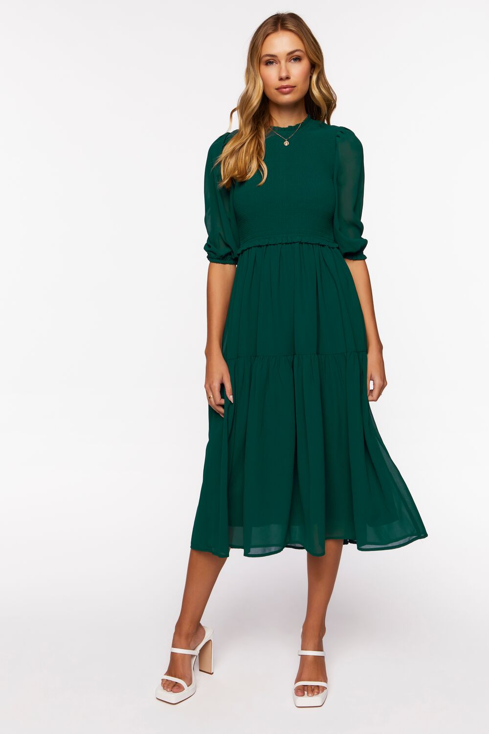 Smocked Chiffon Peasant-Sleeve Dress - Image 11