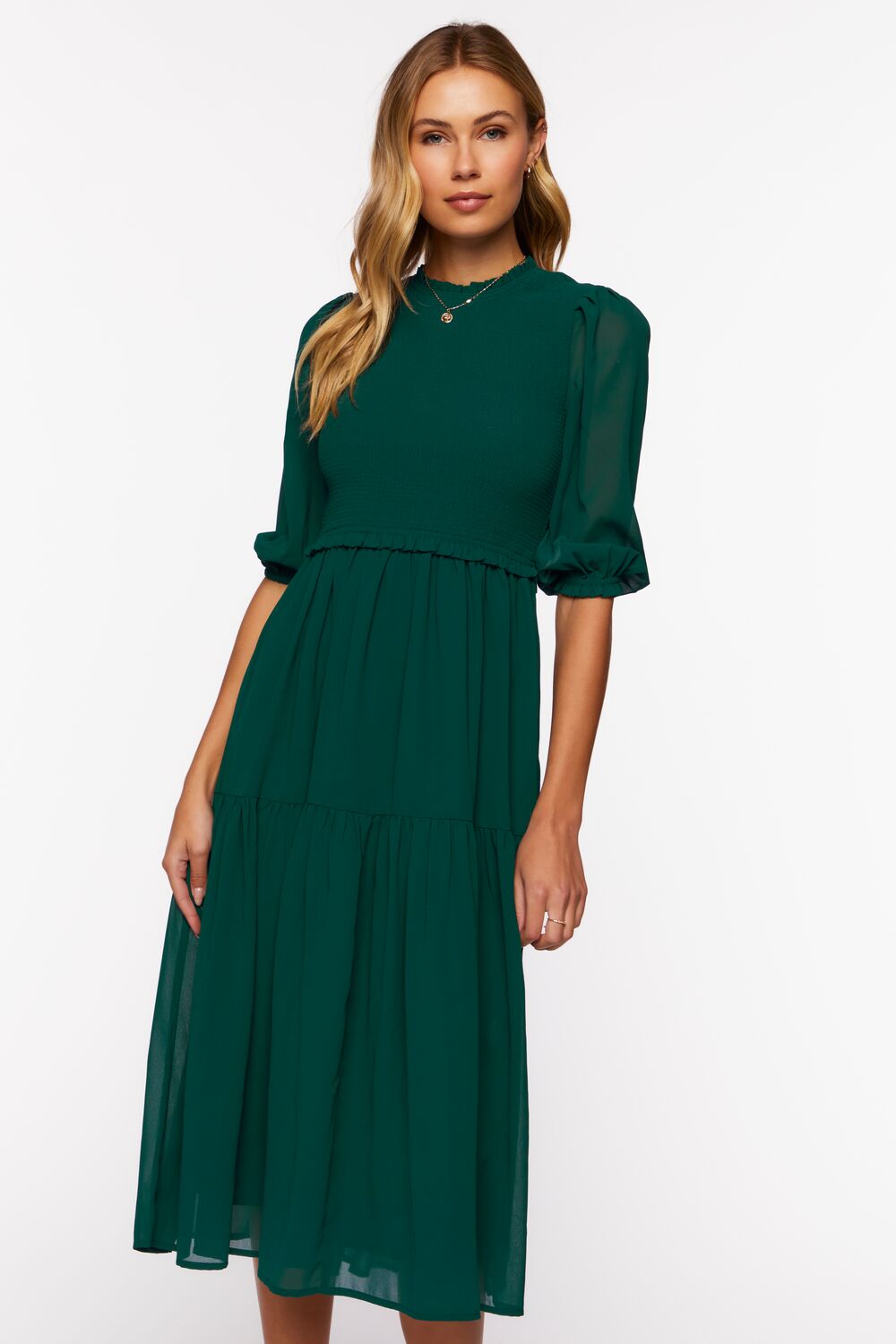 Smocked Chiffon Peasant-Sleeve Dress - Image 14