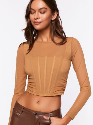 Illusion Neckline Corset Crop Top