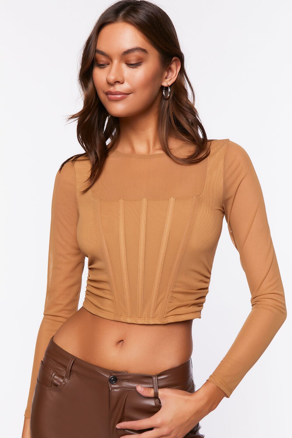 Illusion Neckline Corset Crop Top