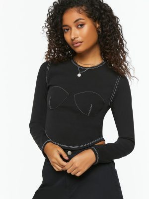 Bustier-Stitched Long-Sleeve Top