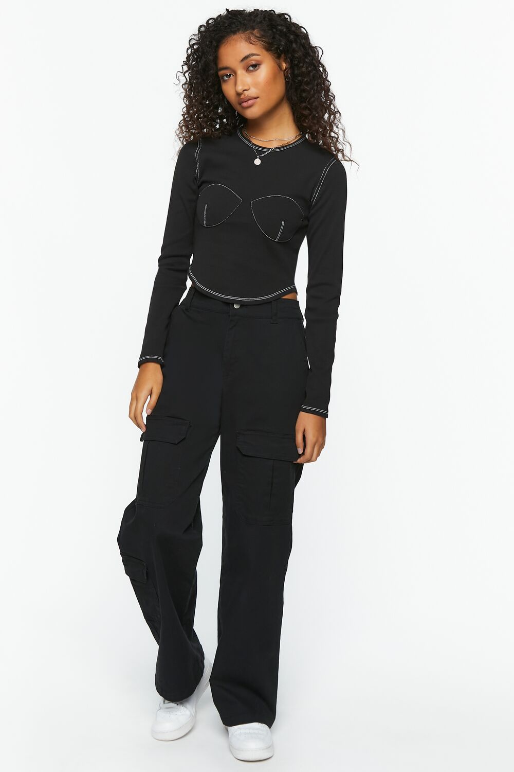 Bustier-Stitched Long-Sleeve Top - Image 4