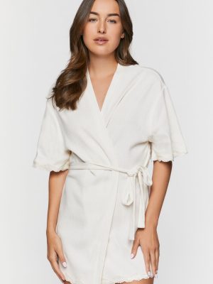 Scalloped-Trim Ribbed Lingerie Robe