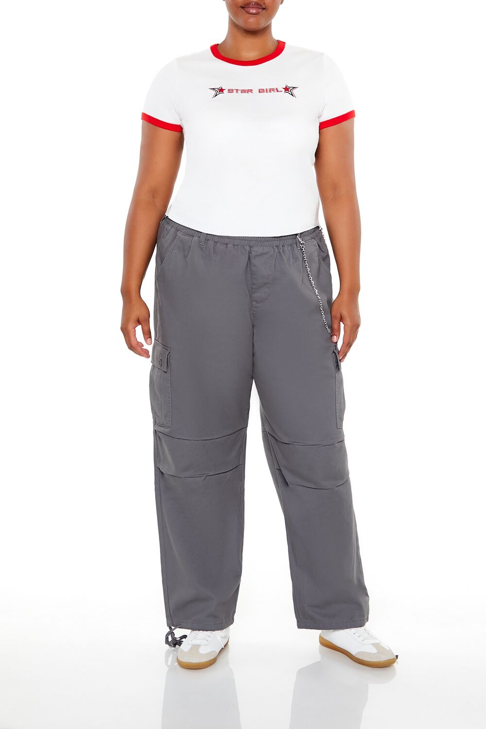 Plus Size Twill Cargo Wallet Chain Pants