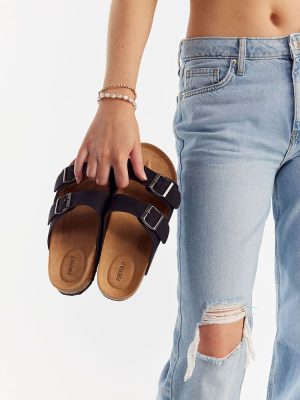 Faux Suede Dual Buckle Sandals
