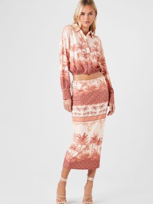 Tropical Print Midi Skirt