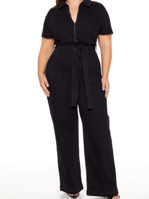 Plus Size Zip-Up Denim Jumpsuit