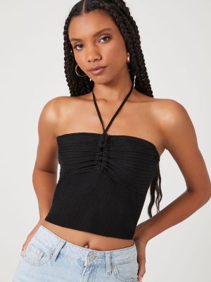 Sweater-Knit Halter Crop Top