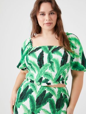 Plus Size Tropical Leaf Print Top