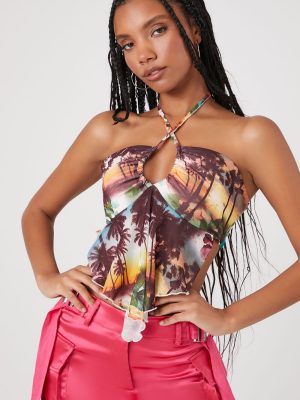 Tropical Mesh Halter Top